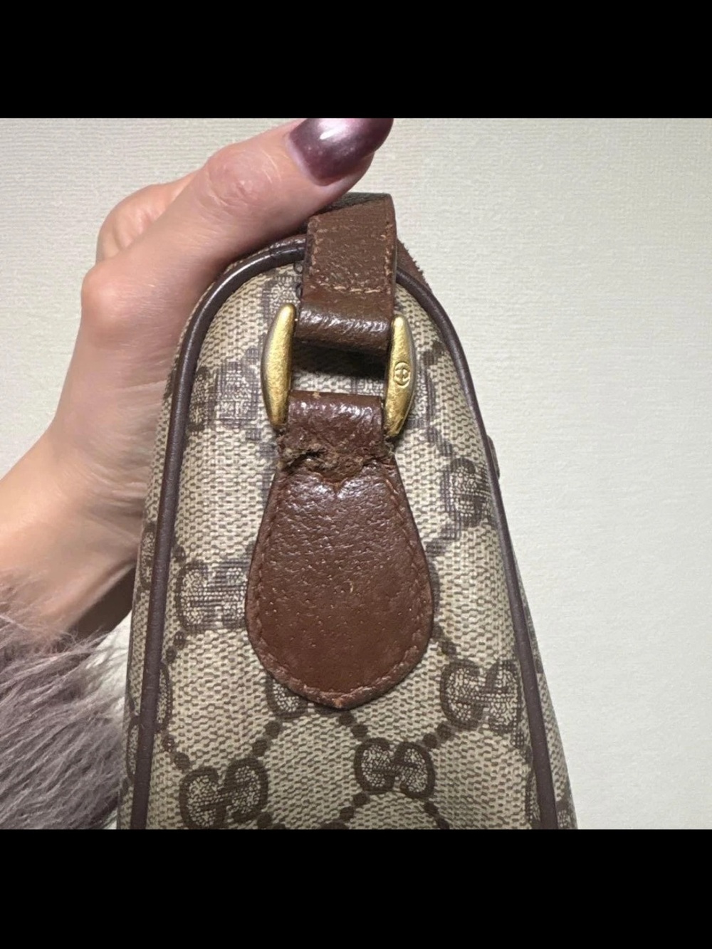 Gucci Beige GG Supreme Crossbody with Brown Leather and Web Stripe - Picture 7 of 8